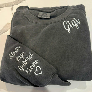 Personalized Grandma Grammy Sweatshirt with Grandkids Names, Embroidered Gift from Grandchildren