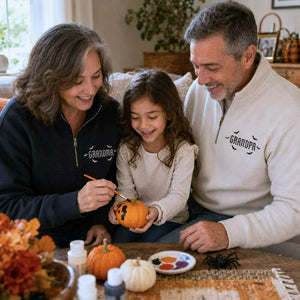 Grandma and Grandpa Halloween Quarter Sweatshirt, Personalized Embroidered Sleeve Kids Name