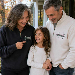 Grandma and Grandpa Halloween Quarter Sweatshirt, Personalized Embroidered Sleeve Kids Name