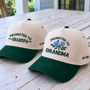Promoted to Grandma Grandpa Snapback Hat, Embroidered Est Year Baseball Cap, Gift To New Grandparents