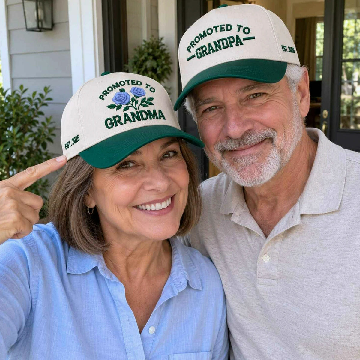 Promoted to Grandma Grandpa Snapback Hat, Embroidered Est Year Baseball Cap, Gift To New Grandparents