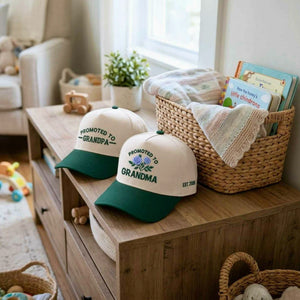 Promoted to Grandma Grandpa Snapback Hat, Embroidered Est Year Baseball Cap, Gift To New Grandparents