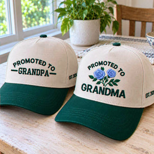 Promoted to Grandma Grandpa Snapback Hat, Embroidered Est Year Baseball Cap, Gift To New Grandparents