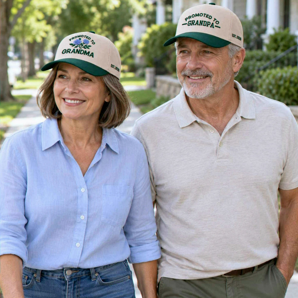 Promoted to Grandma Grandpa Snapback Hat, Embroidered Est Year Baseball Cap, Gift To New Grandparents