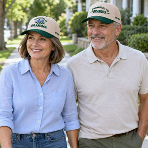 Promoted to Grandma Grandpa Snapback Hat, Embroidered Est Year Baseball Cap, Gift To New Grandparents