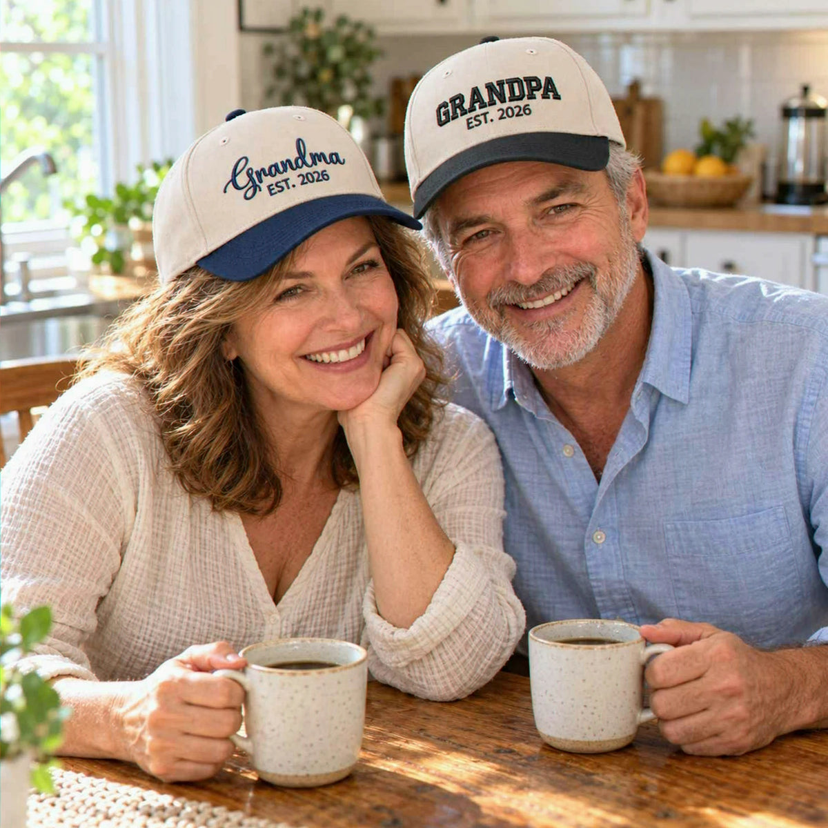 Matching Grandma Grandpa Snapback Hat, Embroidered EST Year Baseball Cap, Promoted To Grandparents Gift