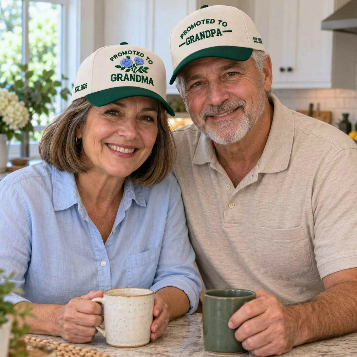 Promoted to Grandma Grandpa Snapback Hat, Embroidered Est Year Baseball Cap, Gift To New Grandparents