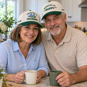 Promoted to Grandma Grandpa Snapback Hat, Embroidered Est Year Baseball Cap, Gift To New Grandparents