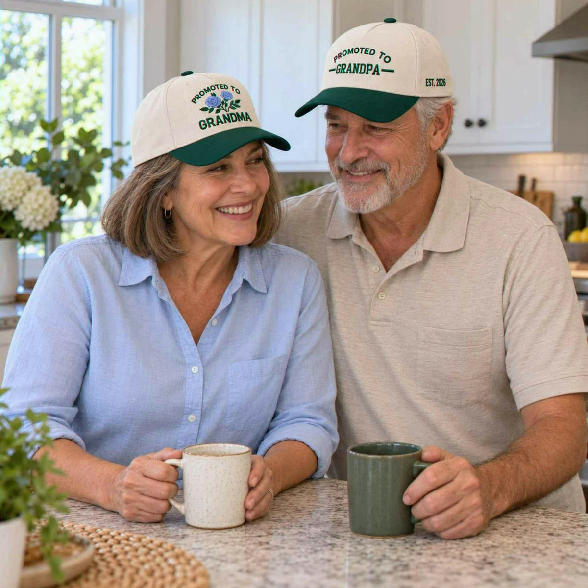 Promoted to Grandma Grandpa Snapback Hat, Embroidered Est Year Baseball Cap, Gift To New Grandparents