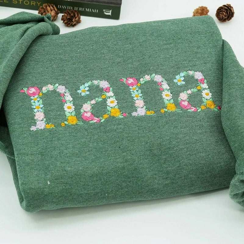 Custom Mama Floral Embroidered Sweatshirt with Kids Name, Personalized Mom or Grandma Gift