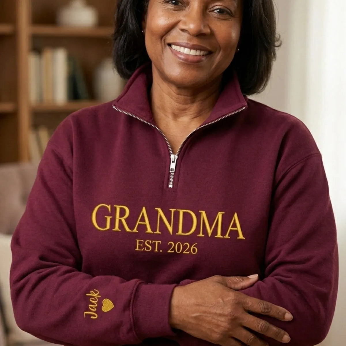 Personalized Mama Quarter Zip Sweatshirt for Mom Friend - Embroidered Gift for Mother's Day, Birthday