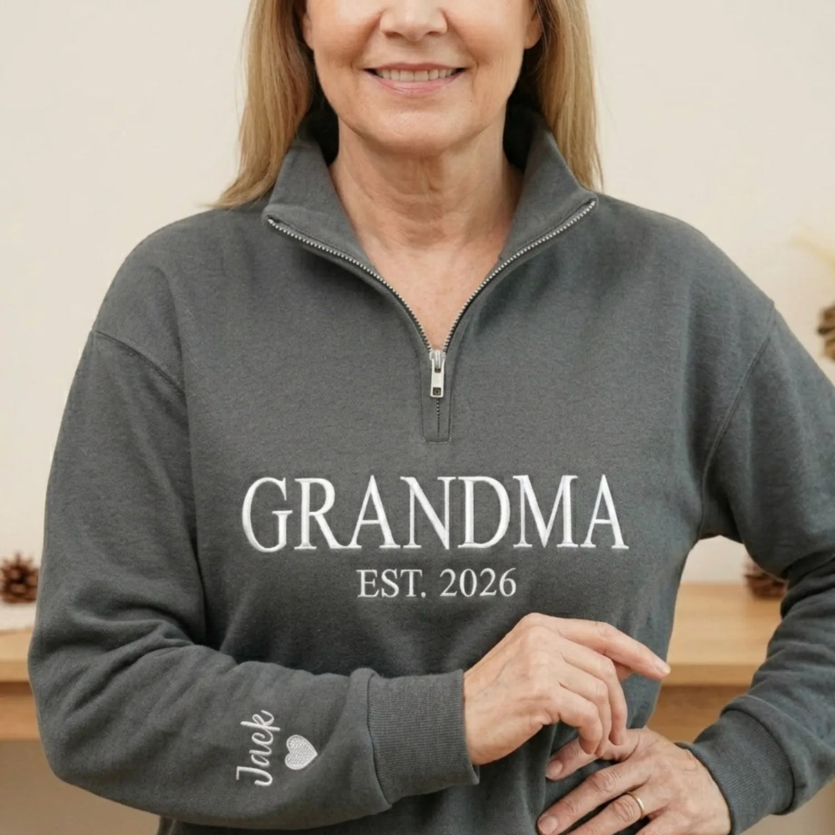Personalized Mama Quarter Zip Sweatshirt for Mom Friend - Embroidered Gift for Mother's Day, Birthday
