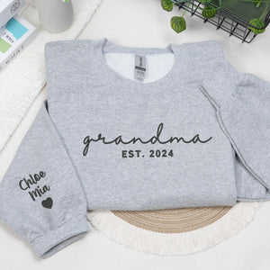 Personalized Mother’s Day Gift for Wife - Proud Grandma Embroidered Sweatshirt with Names on Sleeve