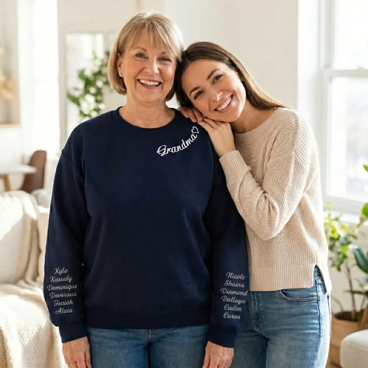 Custom Embroidered Grandma Sweatshirt or Hoodie with GrandKids Names on Sleeve, Personalized Mother's Day Gift