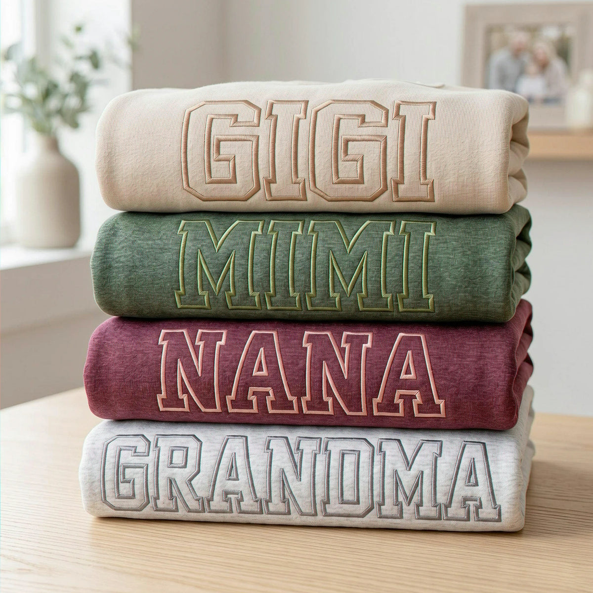 Custom Grandma Varsity Sweatshirt - Embroidered Gigi, Mimi, Nana Crewneck with Kid's Name's