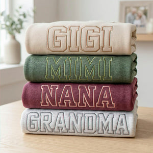 Custom Grandma Varsity Sweatshirt - Embroidered Gigi, Mimi, Nana Crewneck with Kid's Name's