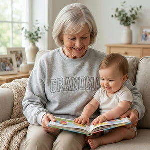 Custom Grandma Varsity Sweatshirt - Embroidered Gigi, Mimi, Nana Crewneck with Kid's Name's