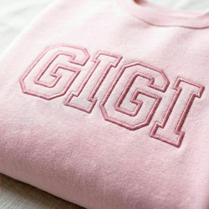 Custom Grandma Varsity Sweatshirt - Embroidered Gigi, Mimi, Nana Crewneck with Kid's Name's
