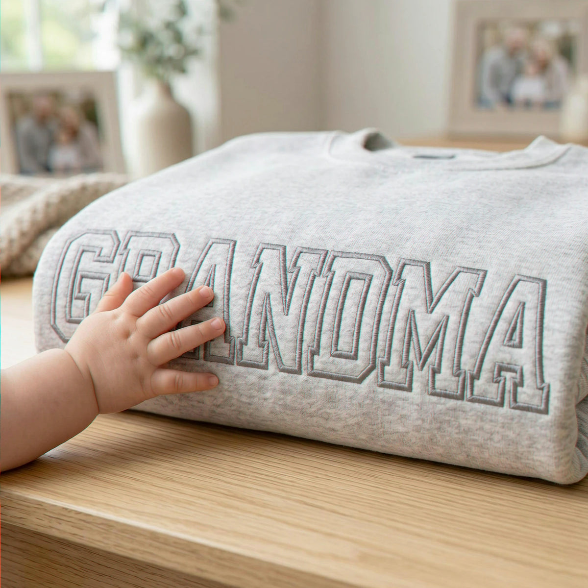 Custom Grandma Varsity Sweatshirt - Embroidered Gigi, Mimi, Nana Crewneck with Kid's Name's