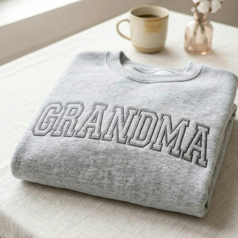 Custom Grandma Varsity Sweatshirt - Embroidered Gigi, Mimi, Nana Crewneck with Kid's Name's