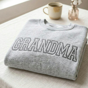 Custom Grandma Varsity Sweatshirt - Embroidered Gigi, Mimi, Nana Crewneck with Kid's Name's