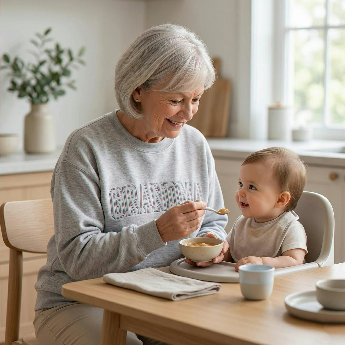 Custom Grandma Varsity Sweatshirt - Embroidered Gigi, Mimi, Nana Crewneck with Kid's Name's