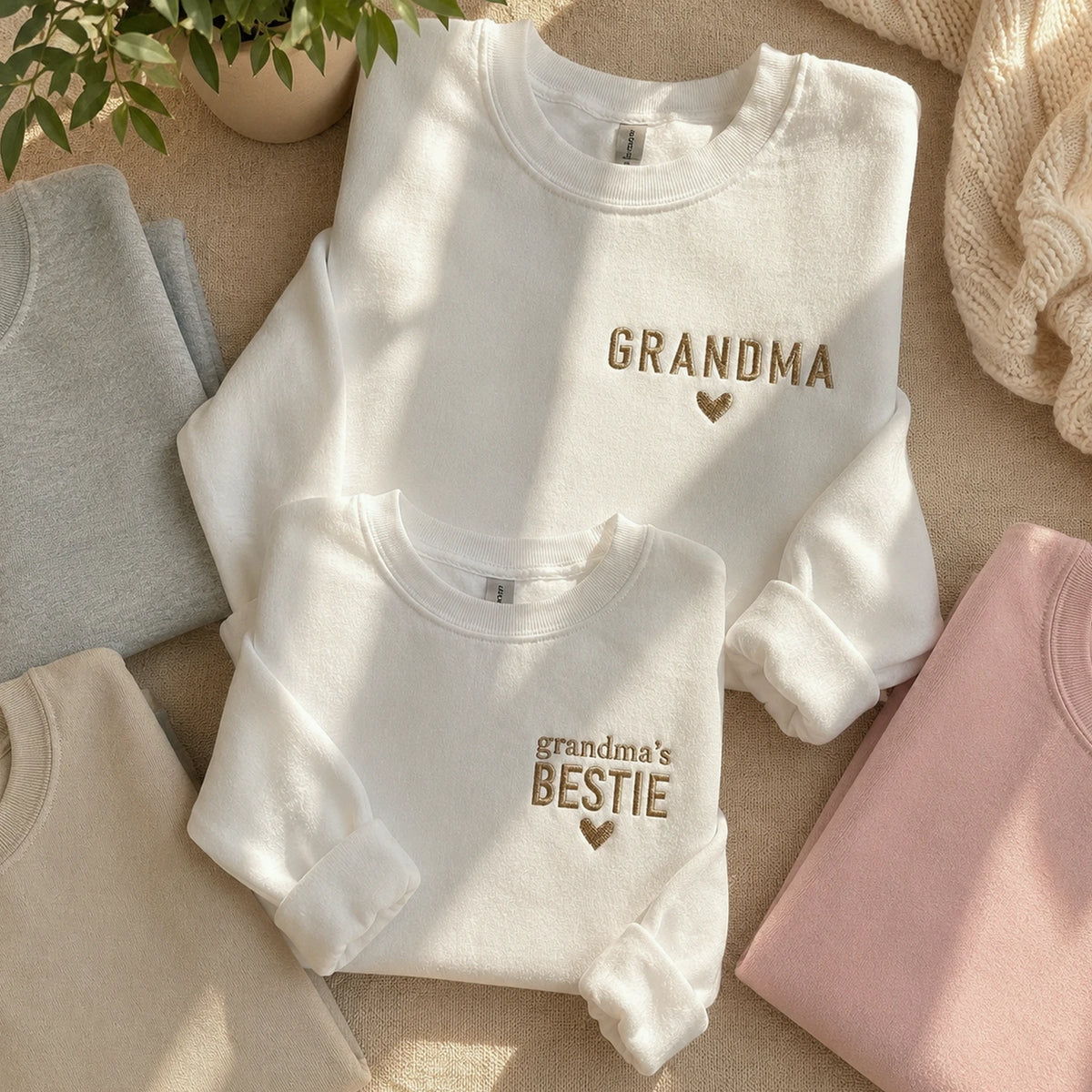 Grandma's Bestie Kid Sweatshirt Embroidered – Matching Outfit with Grandma, Personalized Mother’s Day Gift for Grandmother, Nana, Mimi