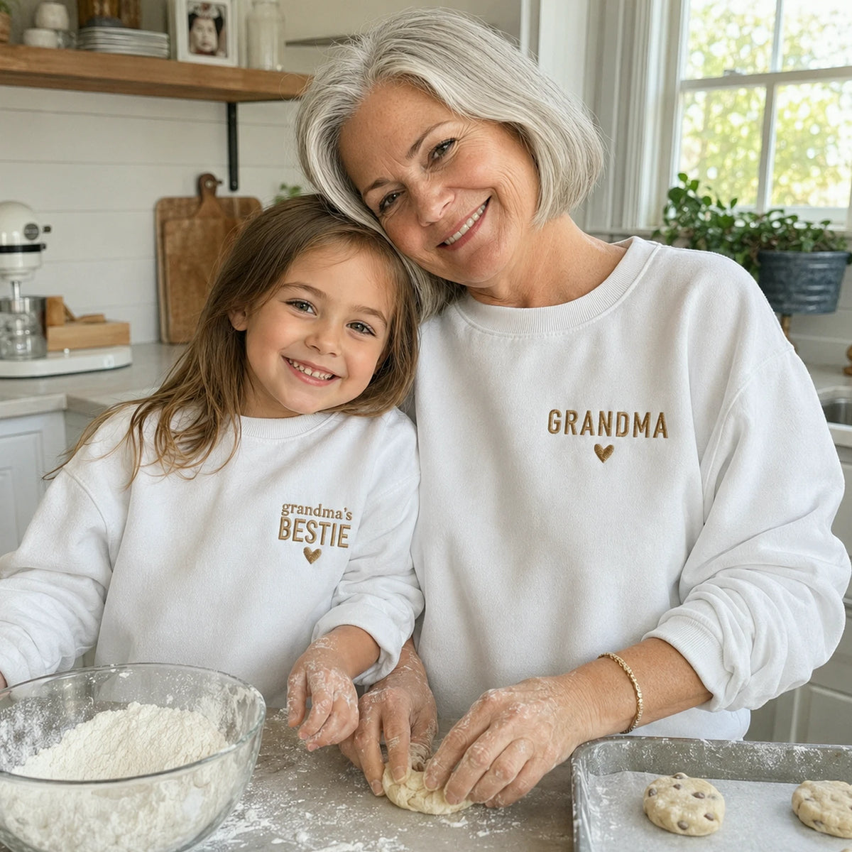 Grandma's Bestie Kid Sweatshirt Embroidered – Matching Outfit with Grandma, Personalized Mother’s Day Gift for Grandmother, Nana, Mimi