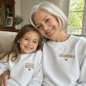 Grandma's Bestie Kid Sweatshirt Embroidered – Matching Outfit with Grandma, Personalized Mother’s Day Gift for Grandmother, Nana, Mimi