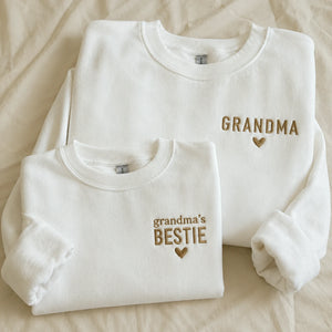 Grandma's Bestie Kid Sweatshirt Embroidered – Matching Outfit with Grandma, Personalized Mother’s Day Gift for Grandmother, Nana, Mimi