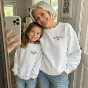 Grandma's Bestie Kid Sweatshirt Embroidered – Matching Outfit with Grandma, Personalized Mother’s Day Gift for Grandmother, Nana, Mimi