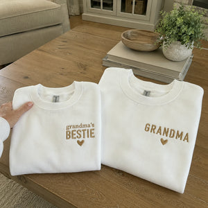 Grandma's Bestie Kid Sweatshirt Embroidered – Matching Outfit with Grandma, Personalized Mother’s Day Gift for Grandmother, Nana, Mimi
