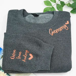 Custom Mama Embroidered Sweatshirt with Kids Names on Sleeve, Personalized Gift for Moms, Hers