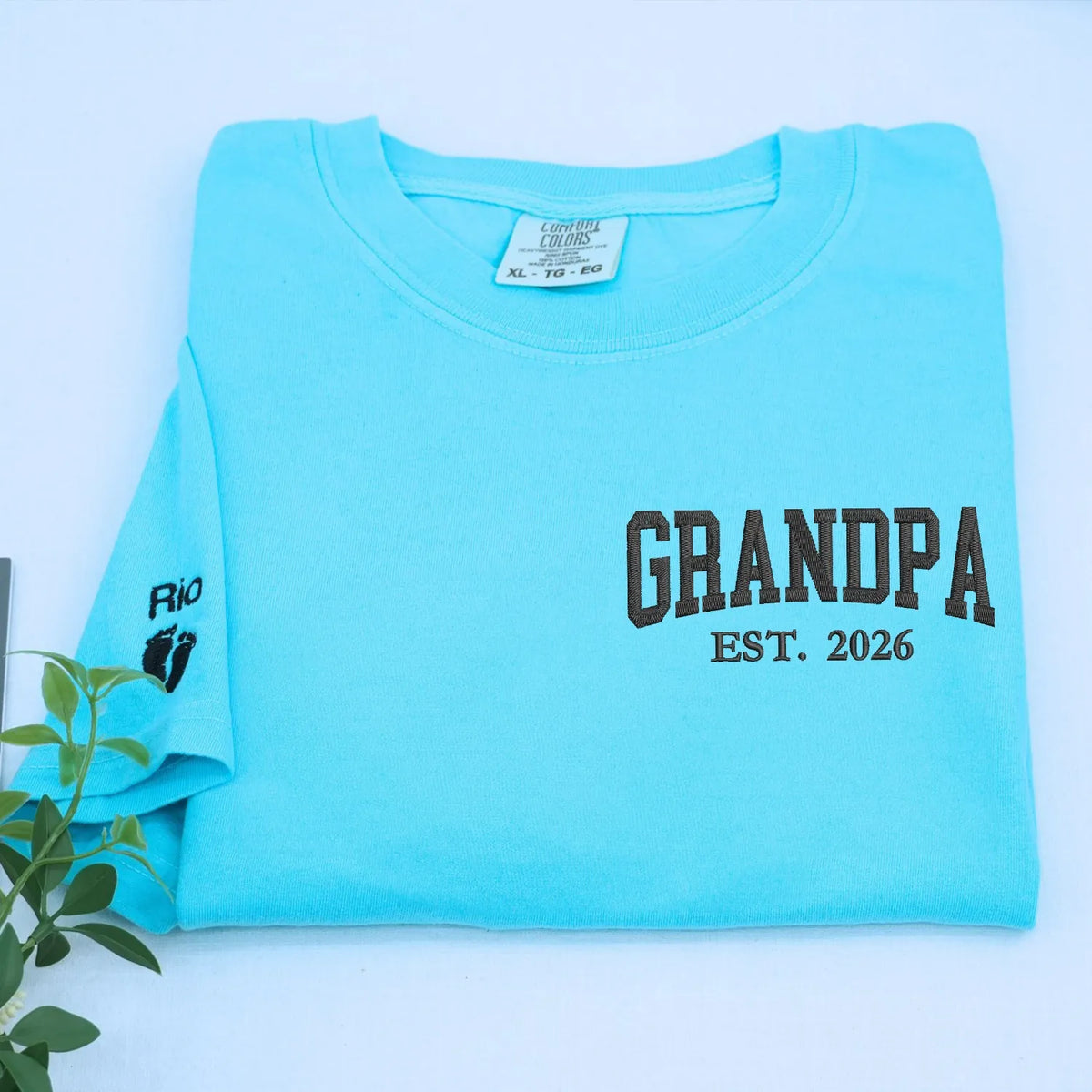 Custom embroidered Grandpa EST shirt with kids names on sleeve, personalized Father’s Day gift for grandpa