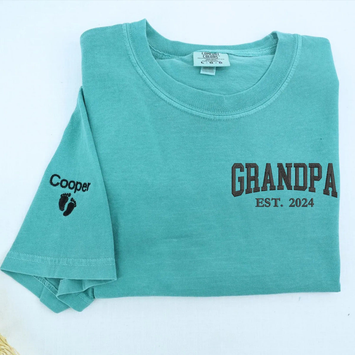 Custom embroidered Grandpa EST shirt with kids names on sleeve, personalized Father’s Day gift for grandpa