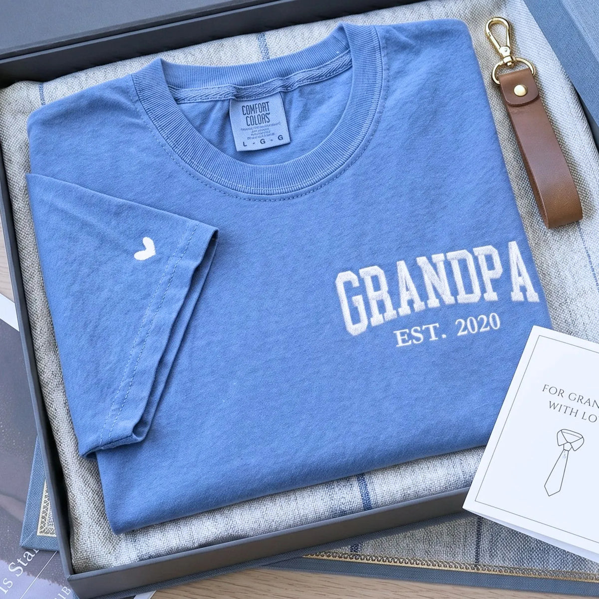Custom embroidered Grandpa EST shirt with kids names on sleeve, personalized Father’s Day gift for grandpa