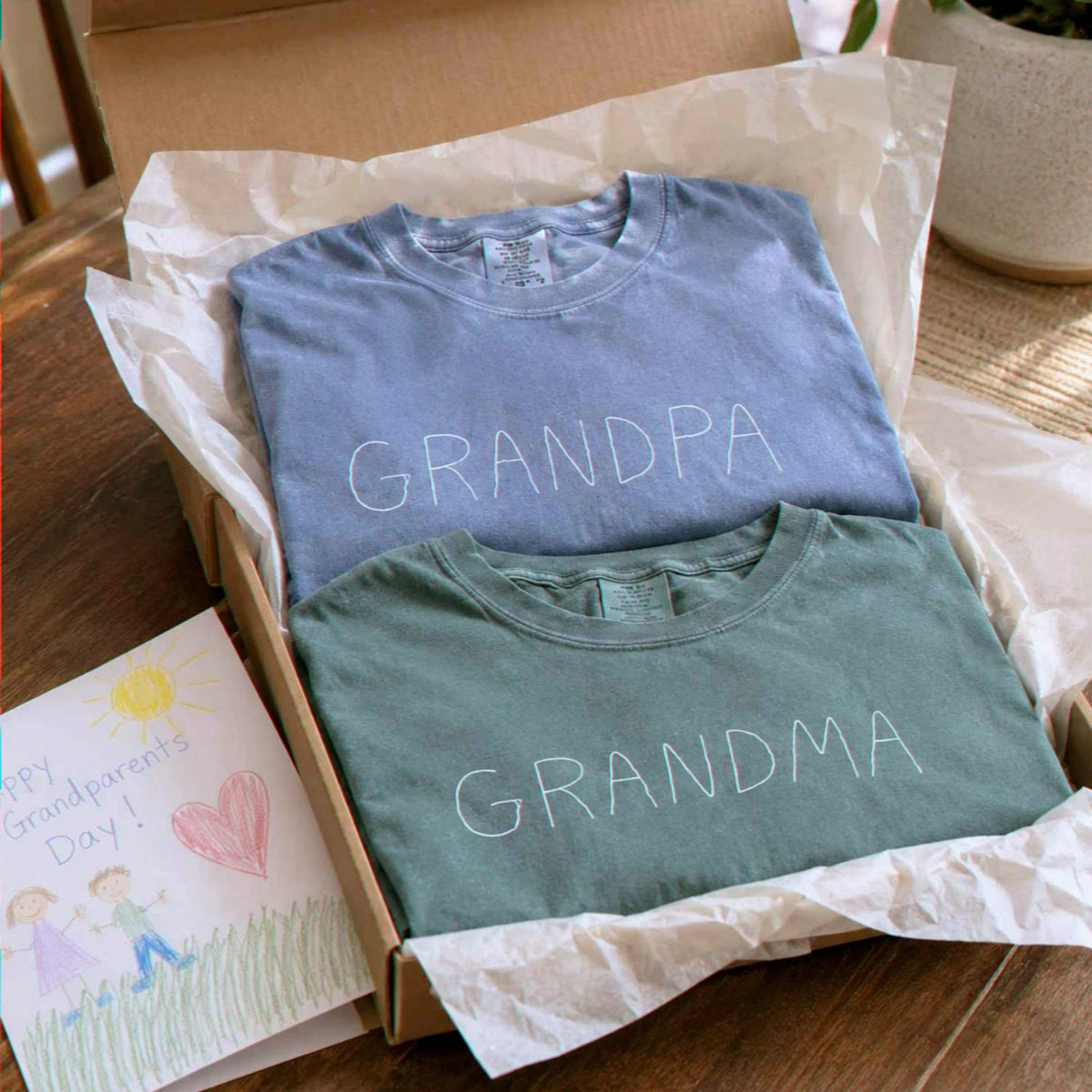 Custom Kids Drawing for Grandma Grandpa T-Shirt, Embroidered Drawing from Photo Gift for Grandparents' Day