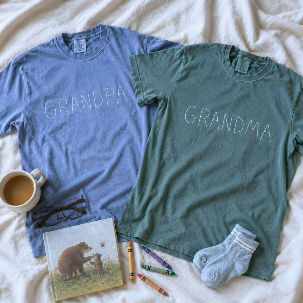 Custom Kids Drawing for Grandma Grandpa T-Shirt, Embroidered Drawing from Photo Gift for Grandparents' Day