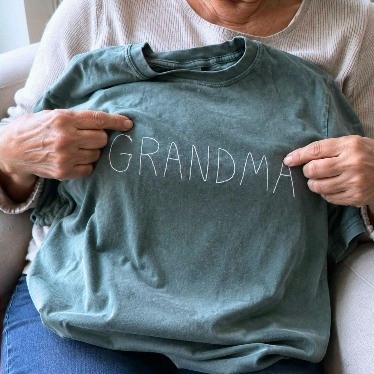 Custom Kids Drawing for Grandma Grandpa T-Shirt, Embroidered Drawing from Photo Gift for Grandparents' Day