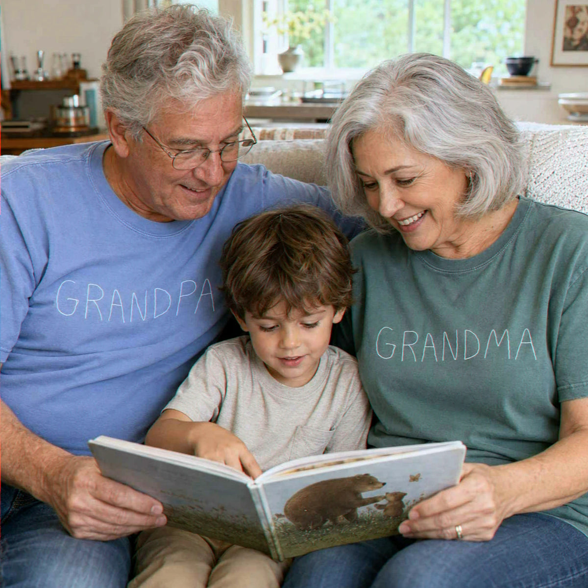 Custom Kids Drawing for Grandma Grandpa T-Shirt, Embroidered Drawing from Photo Gift for Grandparents' Day