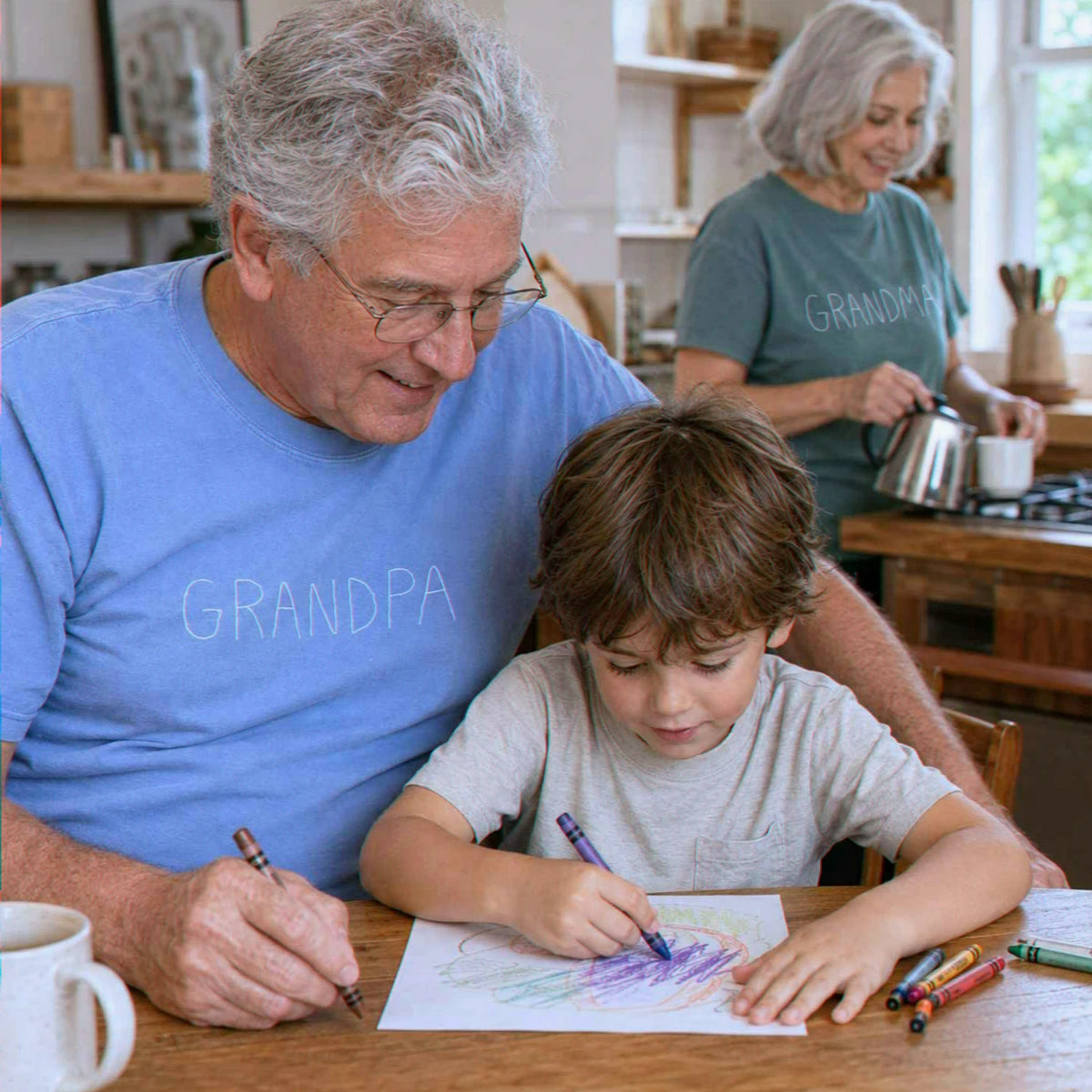Custom Kids Drawing for Grandma Grandpa T-Shirt, Embroidered Drawing from Photo Gift for Grandparents' Day