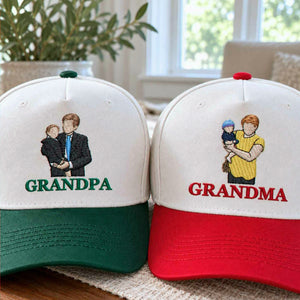 Custom Grandma and Grandpa Portrait Snapback Hat, Embroidered from Photo Cap, Christmas Gifts For Grandparents