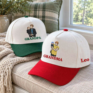 Custom Grandma and Grandpa Portrait Snapback Hat, Embroidered from Photo Cap, Christmas Gifts For Grandparents