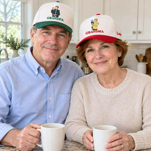 Custom Grandma and Grandpa Portrait Snapback Hat, Embroidered from Photo Cap, Christmas Gifts For Grandparents