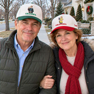 Custom Grandma and Grandpa Portrait Snapback Hat, Embroidered from Photo Cap, Christmas Gifts For Grandparents