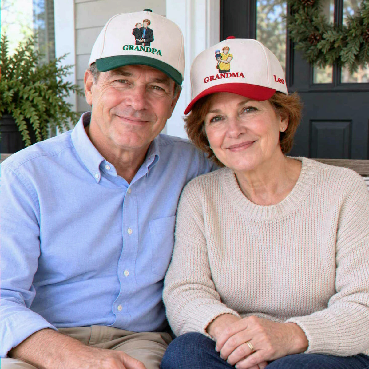 Custom Grandma and Grandpa Portrait Snapback Hat, Embroidered from Photo Cap, Christmas Gifts For Grandparents