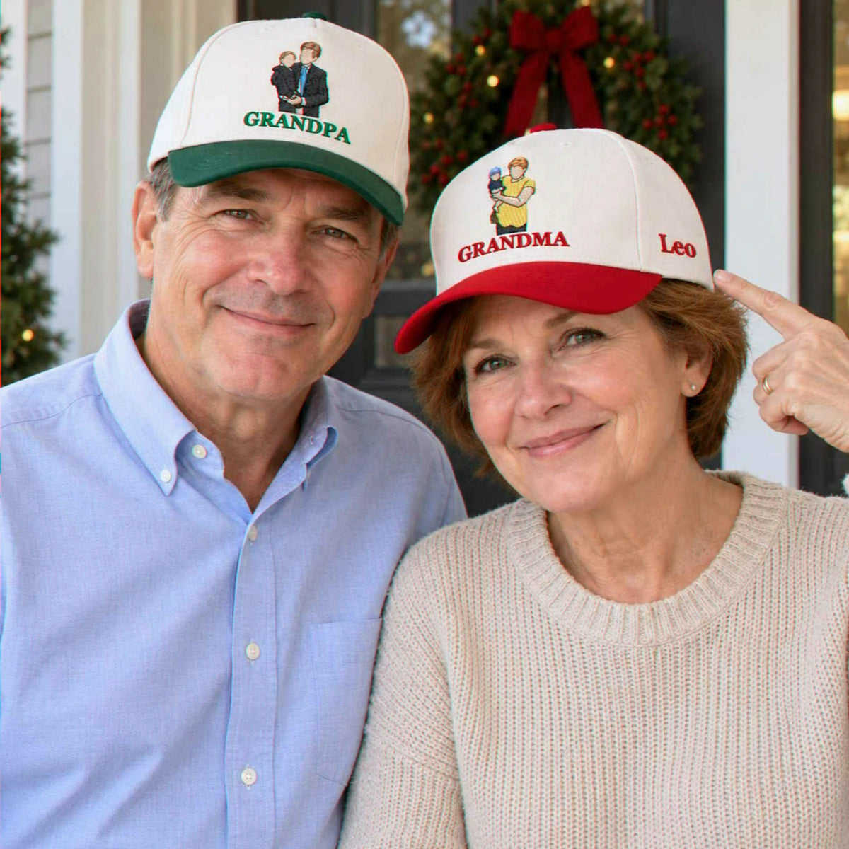 Custom Grandma and Grandpa Portrait Snapback Hat, Embroidered from Photo Cap, Christmas Gifts For Grandparents