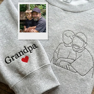 Grandpa and Son Sweatshirt, Hoodie - Personalized Minimalist Father's Day Gift from Portrait Photo Line Art