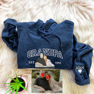 Custom Embroidered Grandpa Portrait from Photo Sweatshirt or Hoodie, Sweatshirts For Grandpa