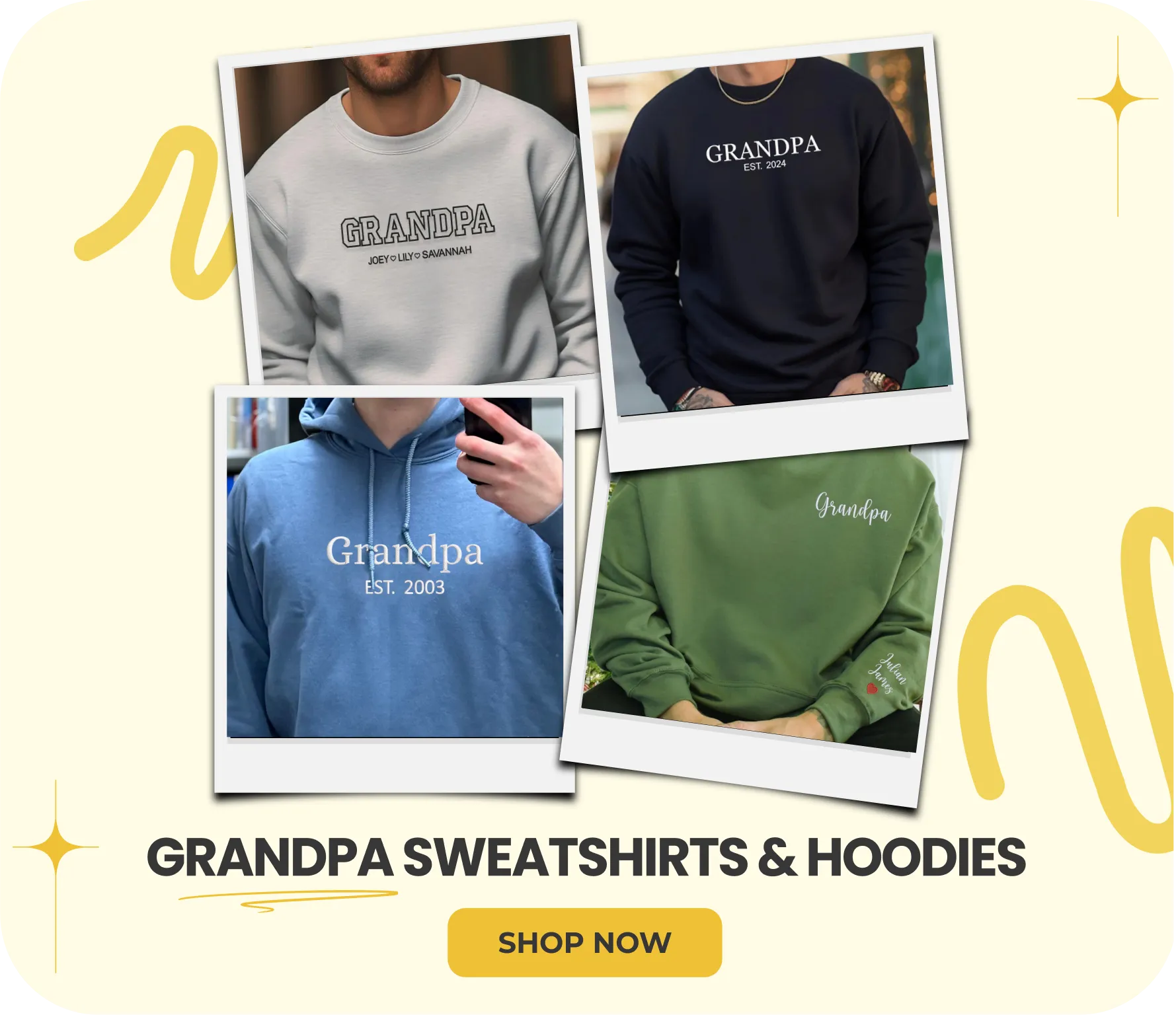 Custom Embroidered Grandpa Sweatshirts with Grandkids Name Embroly